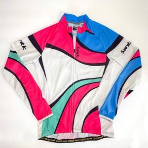 Santic Cycling Jersey Full Zip Long Sleeve Pink Blue White Size M
